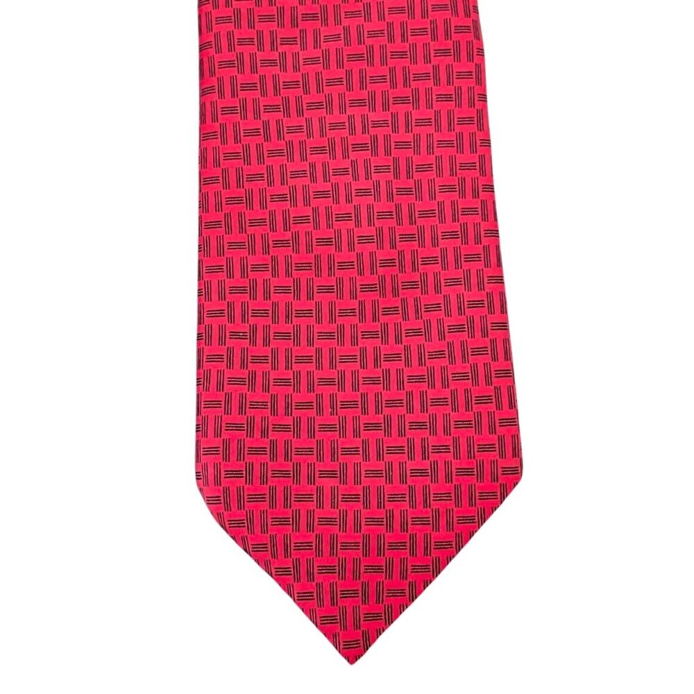 Vintage Hermès 100% Silk Men's Red Tie With Black Geometric Designs